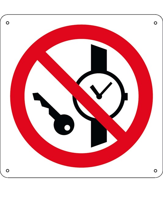 Cartello vietato  entrare con orologi ed oggetti metallici