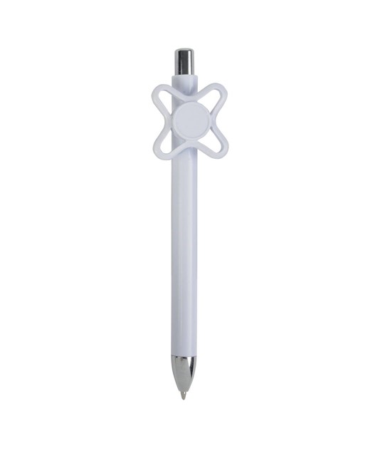 Penna a scatto in plastica bianca con spinner colorato