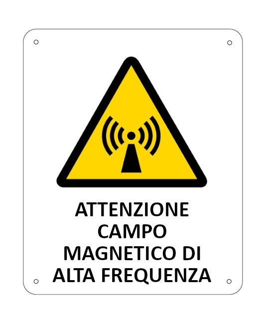 Cartello di pericolo 'attenzione campo di alta frequenza'