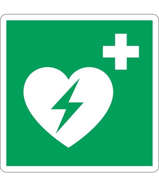 Cartello con simbolo DAE di emergenza