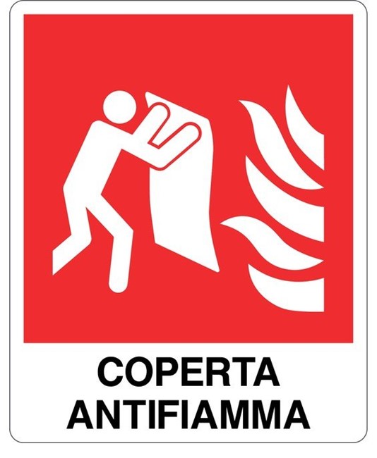 Cartello con scritta 'coperta antifiamma'