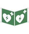 Cartello bifacciale con simbolo 'defibrillatore di emergenza'