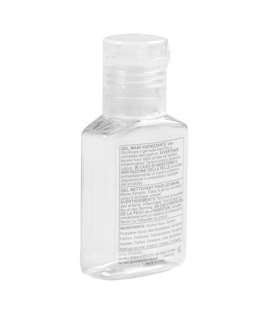 Gel detergente igienizzante mani, formato tascabile da 15 ml. Alcool 65%